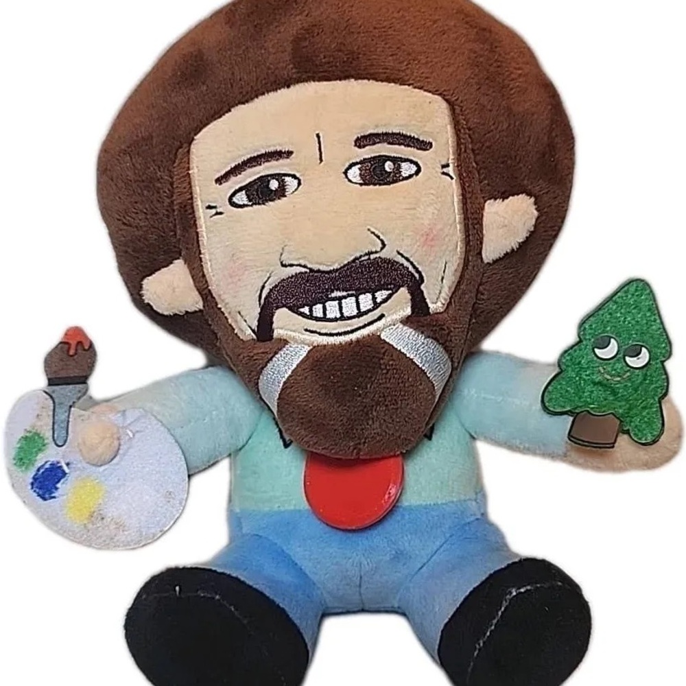 Bob Ross Artist Plush Toy with Palette and Tree